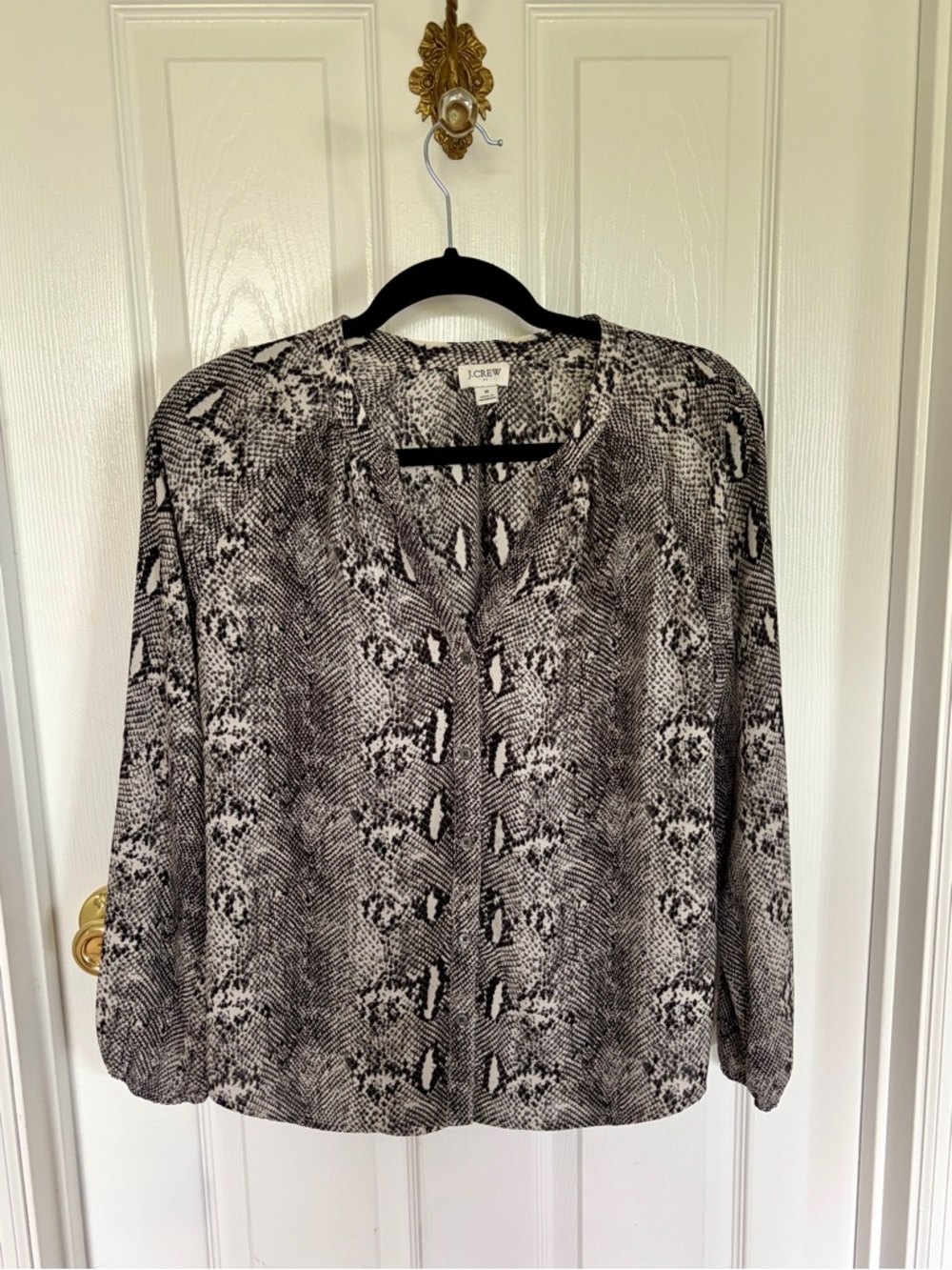 J. Crew Black & White Snake-Print V-Neck Blouse